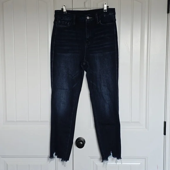 Women's Dark Blue Frayed Hem Jeans - Picture 1 of 6